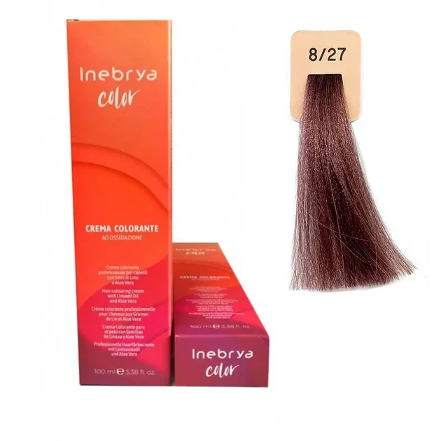 Крем-краска для волос Inebrya Color Linseed Oil and Aloe Vera 8/27 светло-русый пудровый блондин 100мл - изображение 2