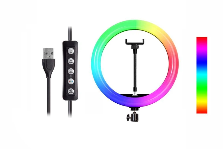 Кільцева RGB LED лампа MJ30 30 см з тримачем для телефону, USB, 7 кольорів RGB, для фото, відео та стрімів - Фото 2 Кільцева RGB LED лампа MJ30 30 см з тримачем для телефону, USB, 7 кольорів RGB, для фото, відео та стрімів - зображення 2