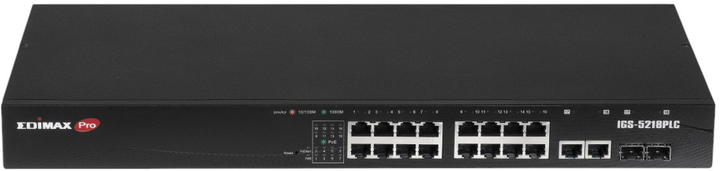 Комутатор Edimax Industrial Surveillance VLAN 18-Port Gigabit PoE+ Black (IGS-5218PLC) - зображення 2