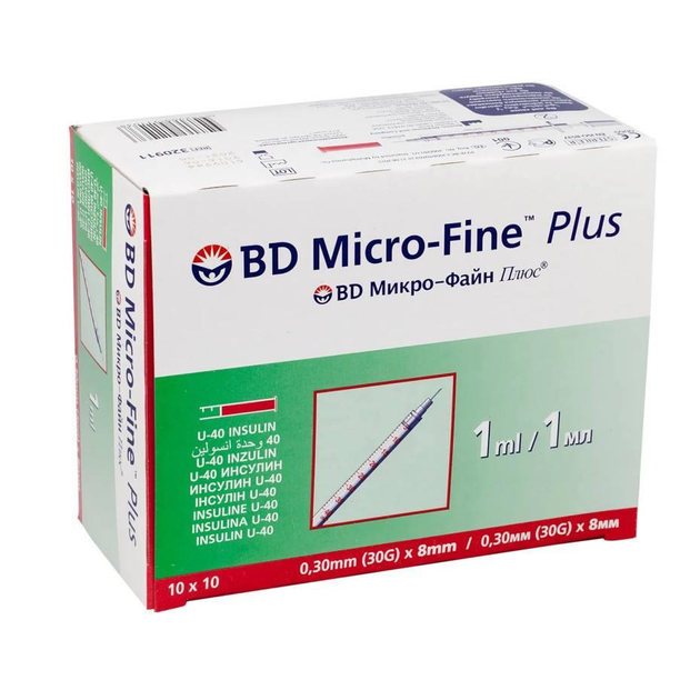 Шприци інсулінові з інтегрованою голкою BD Micro-Fine Plus 1 мл U-40 (8 мм х 30G), 100 шт. - зображення 1