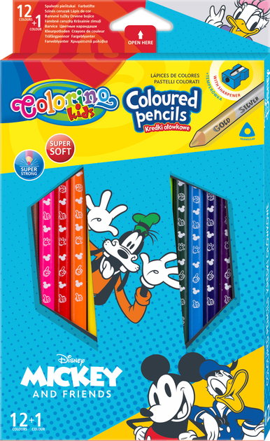 Kredki ołówkowe Patio Colorino Mickey Mouse + temperowka 13 kolorów 12 szt (89847PTR) (5907620189847) - obraz 1