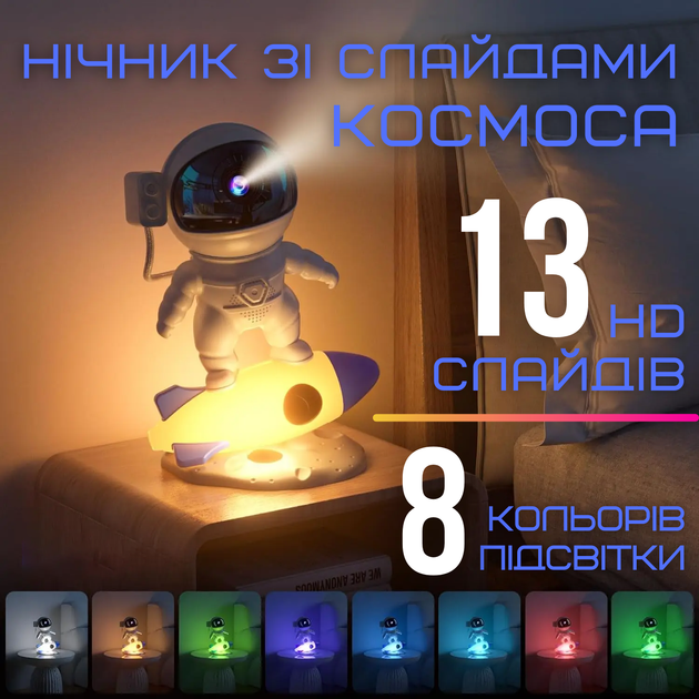 Лазерный Проектор Планетарий Звездной Галактики Космонавт с 13 Слайдами Светодиодный LED Ночник Для Взрослых и Детей - изображение 2