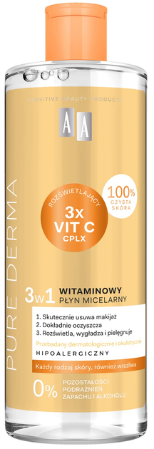 Płyn micelarny Oceanic Aa Pure Derma 3 w 1 witaminowy do demakijażu 500 ml (5900116099743) - obraz 1