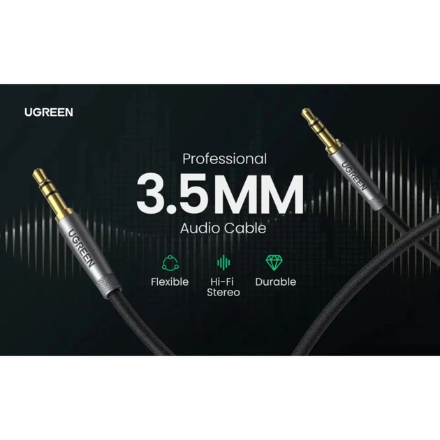 Аудіо кабель UGREEN AV150 3.5mm Metal Connector Alu Case Braided Audio Cable 2m, Silver Gray - Фото 4 Аудіо кабель UGREEN AV150 3.5mm Metal Connector Alu Case Braided Audio Cable 2m, Silver Gray - зображення 4
