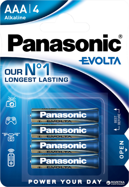 Батарейки Panasonic Evolta лужні AAA блістер 4 шт (LR03EGE/4BP) (5410853044871) - зображення 1