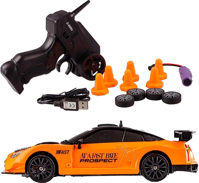 Samochód sportowy LEAN Toys zdalnie sterowany z wymiennymi kołami 1:24 Żółty (5905991000037) - obraz 3