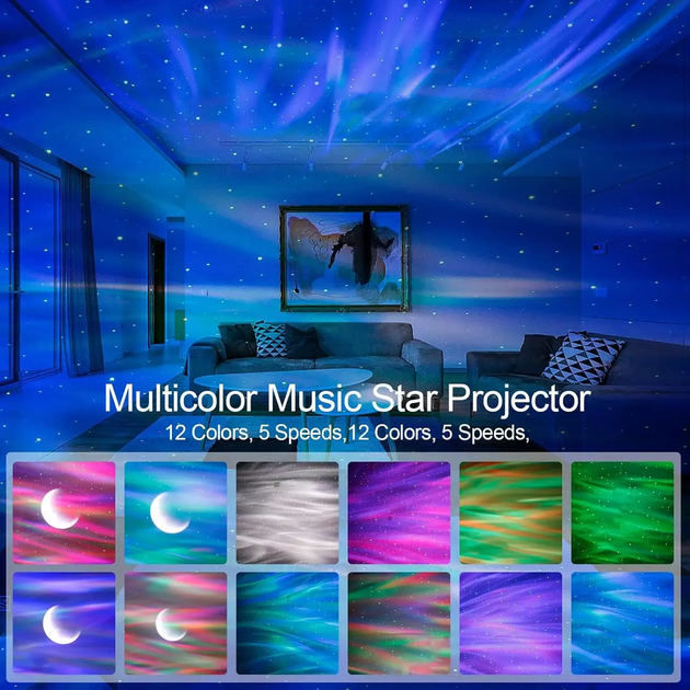 Проєктор нічник зоряного неба з блютузом і колонкою Aurora Moon Star Projector - изображение 7