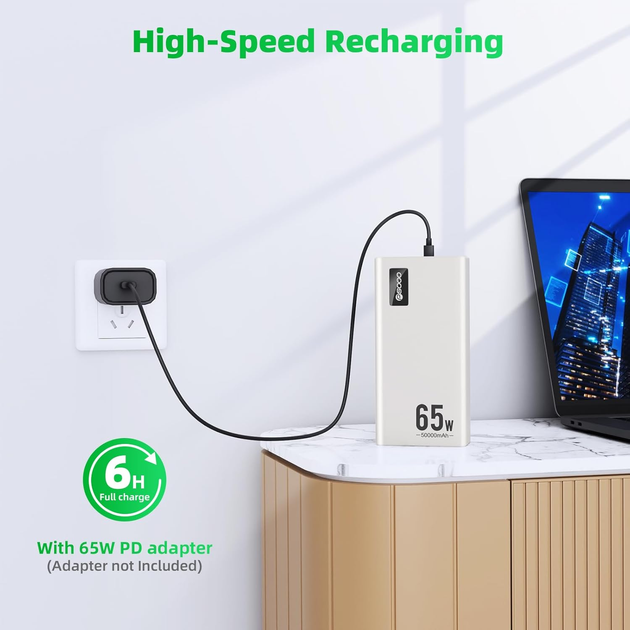 УМБ VHG M16 30000 mAh QC3.0+PD3.0 65W Laptop Power Bank, White - зображення 6