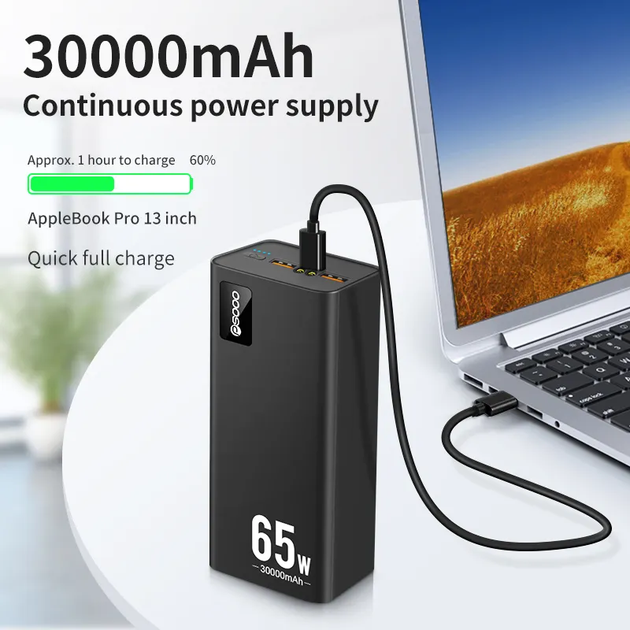 УМБ VHG M16 30000 mAh QC3.0+PD3.0 65W Laptop Power Bank, Black - зображення 3