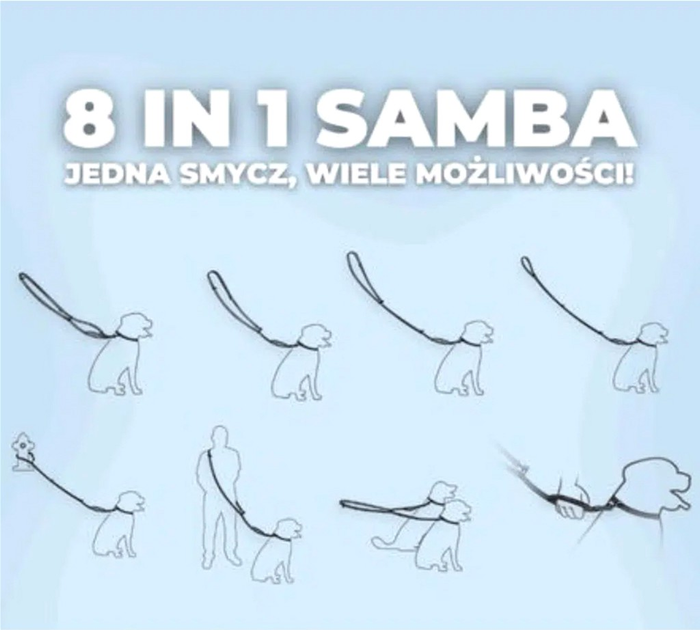 Smycz regulowana Amiplay Samba 8 w 1 S 200 - 400 cm Turkusowa (5907563301337) - obraz 3