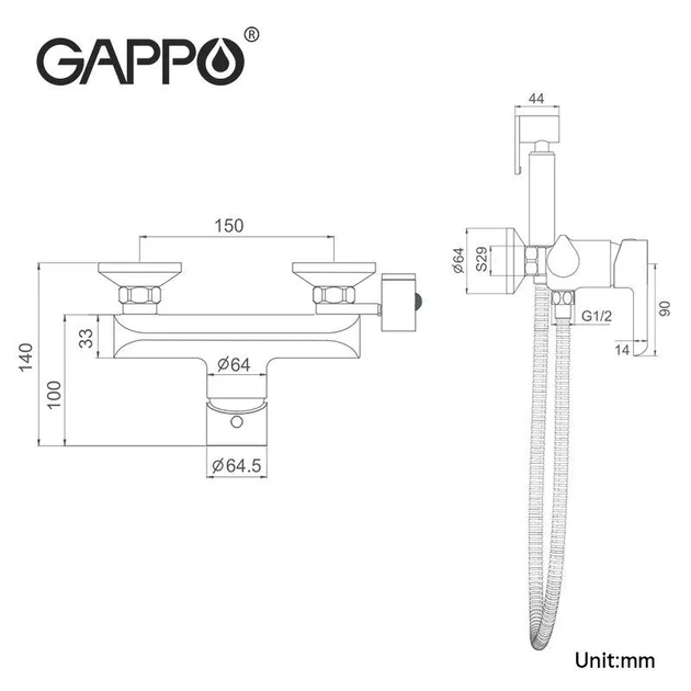 Змішувач з гігієнічною лійкою GAPPO G2003-6, чорний/хром G2003-6 - изображение 8