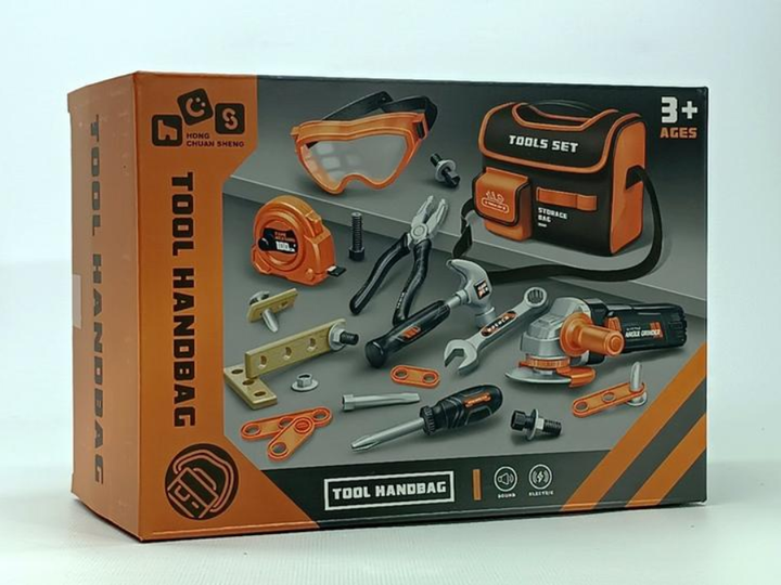 Набір інструментів TOOLS (778-75) 26 елементів, болгарка на батарейках, молоток, гайковий ключ, викрутка, окуляри, сумка - зображення 2