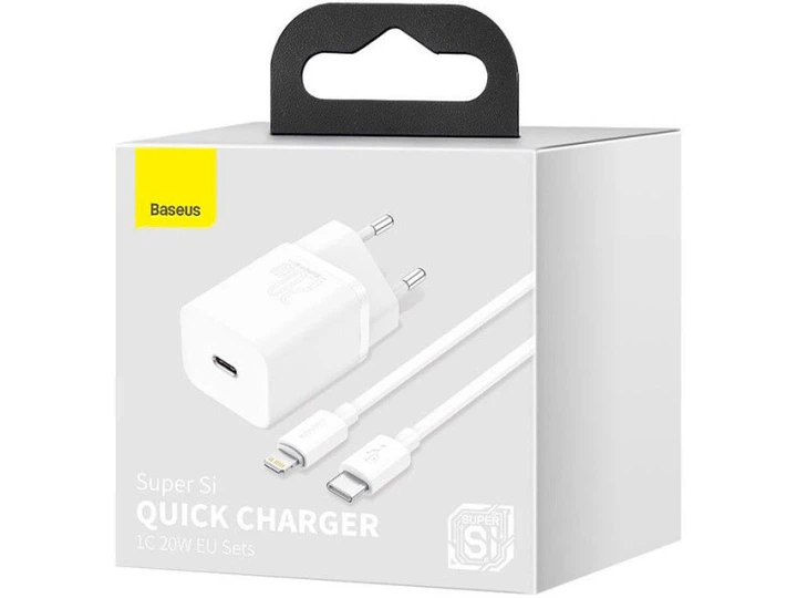Мережевий зарядний пристрій BASEUS Super Si Quick Charger White w/Type-C - Lightning Cable (TZCCSUP-B02) - Фото 5 Мережевий зарядний пристрій BASEUS Super Si Quick Charger White w/Type-C - Lightning Cable (TZCCSUP-B02) - изображение 5