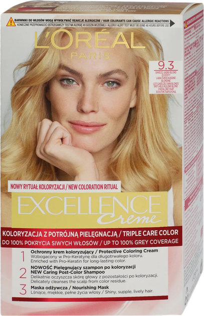 Фарба для волосся L'Oreal Paris Excellence Creme 9.3 Bardzo Jasny Blond Zlocisty 200 мл (3600010022619) - зображення 1