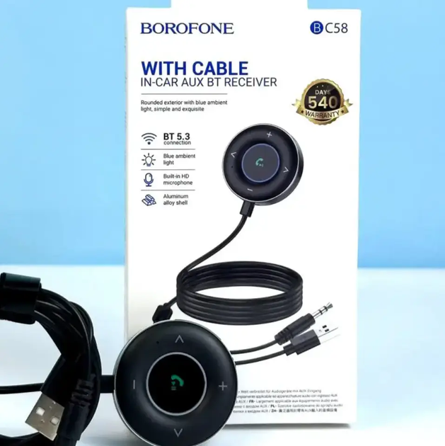 Аудио-адаптер Bluetooth AUX гарнитура в машину BOROFONE BC58 Серый - изображение 7