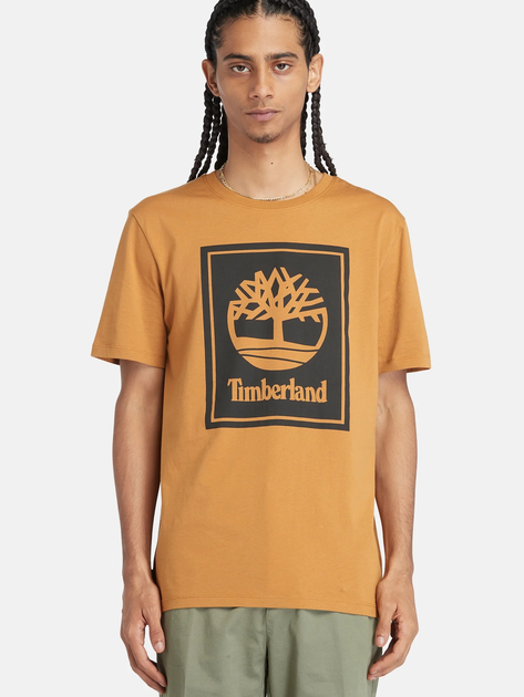 T-shirt męski bawełniany Timberland TB0A5WQQ L Beżowy/Czarny (194902955312) - obraz 1