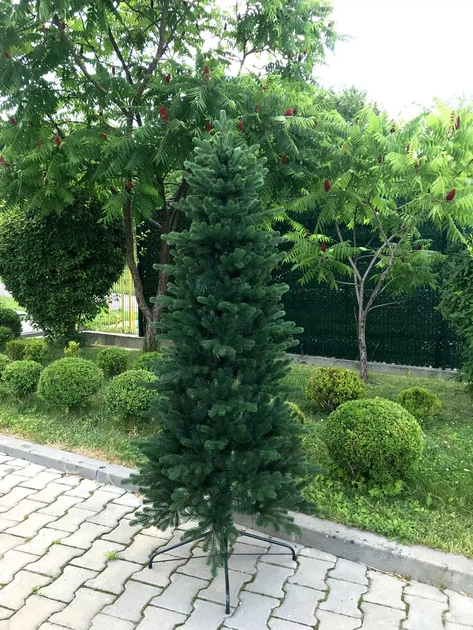 Елка искусственная натуральная зеленая Хвоя Traditional Slim на металлической подставке 1,8 м - 2.2 - Фото 1 Елка искусственная натуральная зеленая Хвоя Traditional Slim на металлической подставке 1,8 м - 2.2 - изображение 1