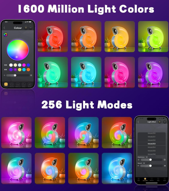 Умная колонка-ночник "Улитка" 4 в 1 Conch Music Light grand KP-556, 256 режимов освещения - изображение 5