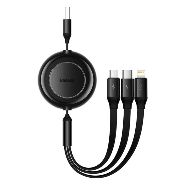 Кабель Baseus Bright Mirror 2 Series Retractable 3-in-1 Fast Charging Data Cable USB to M+L+C 3.5A 1.1m Black (CAMJ010001) - Фото 1 Кабель Baseus Bright Mirror 2 Series Retractable 3-in-1 Fast Charging Data Cable USB to M+L+C 3.5A 1.1m Black (CAMJ010001) - зображення 1