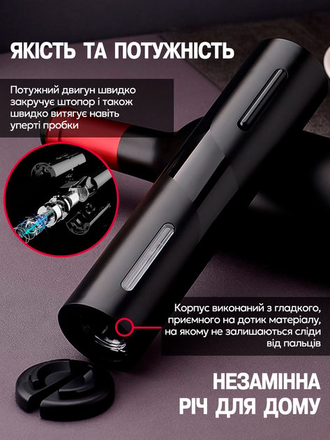 Электрический штопор автоматический электро открывалка для винных бутылок на батарейках набор - Фото 5 Электрический штопор автоматический электро открывалка для винных бутылок на батарейках набор - изображение 5