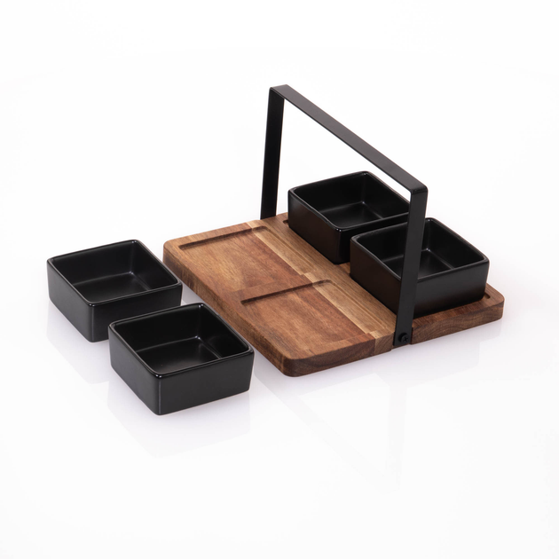 Набір піалок для закусок Excellent Houseware на дерев'яній таці (8720573202121) - зображення 5