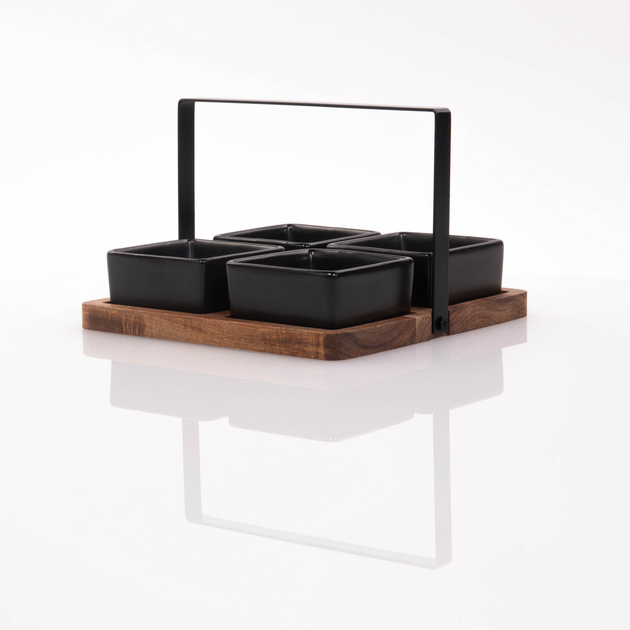 Набір піалок для закусок Excellent Houseware на дерев'яній таці (8720573202121) - зображення 6