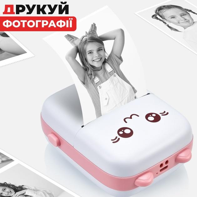 Портативный детский мини принтер "Котик" с Bluetooth для термопечати без чернил со смартфона рулон бумаги в подарок (Голубой) - изображение 6