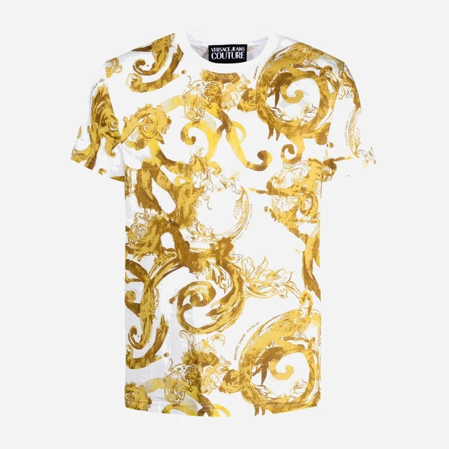 Футболка бавовняна довга чоловіча Versace Jeans Couture vjc76gah6s0js287g03 3XL Білий/Жовтий (8052019638905) - зображення 5