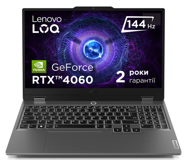 Ноутбук Lenovo LOQ 15IAX9 (83GS00BKRA) Luna Grey / 15.6" IPS Full HD 144 Гц / Intel Core i5-12450HX / RAM 16 ГБ / SSD 512 ГБ / nVidia GeForce RTX 4060, 8 ГБ / - зображення 2