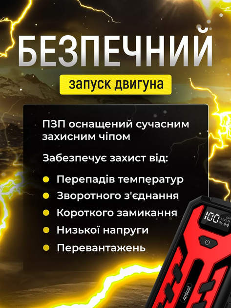 Автомобильное пускозарядное устройство 20000 mAh Andowl Q-D1020X1 Jump starter пзу многофункциональный джамп стартер для запуска авто акб с led фонариком и компасом - изображение 4