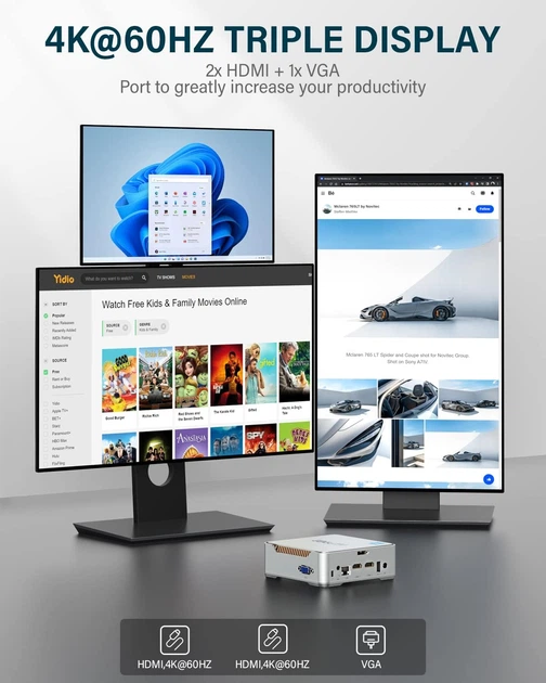Мини ПК NiPoGi GK3 PLUS / Intel Celeron J4125 / RAM 8GB / SSD 256GB / 2 x HDMI / LAN / Wi-Fi 5 / Bluetooth 4.2 / Windows 11 / Серый - изображение 2