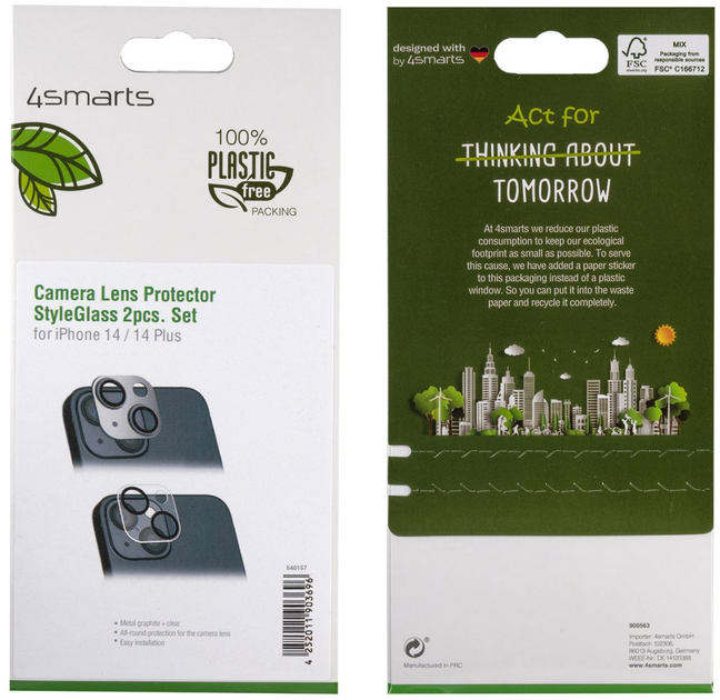 Набір з 2 захисних стекол для камери 4smarts StyleGlass для Apple iPhone 14/14 Plus Metal Graphite/Clear Acryl (540157) - зображення 3