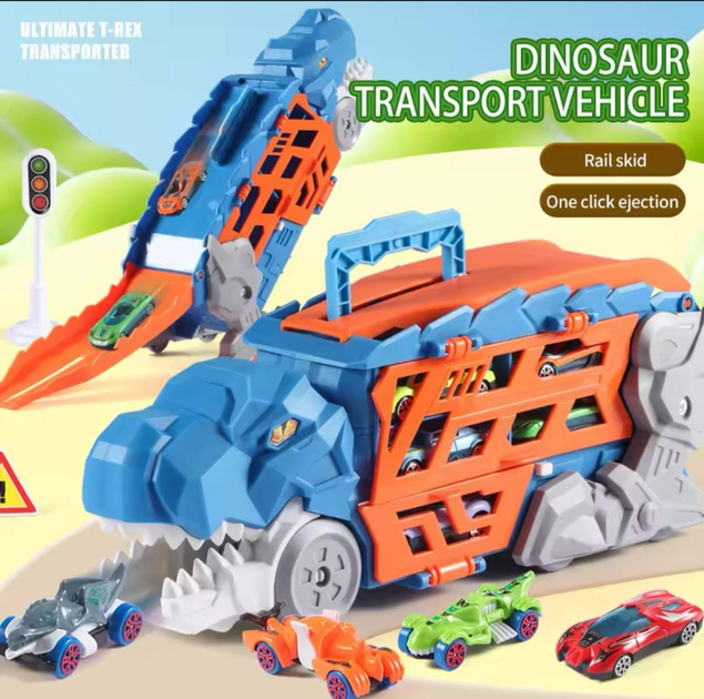 Мега трансформер Dino 2 в 1 А2121 Трейлер - Автовоз з 3 машинками і катапультою - изображение 4