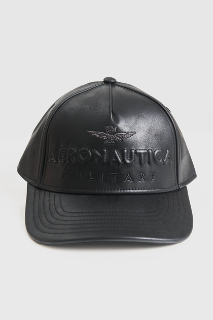 Шкіряна чорна бейсболка Aeronautica Militare 6923