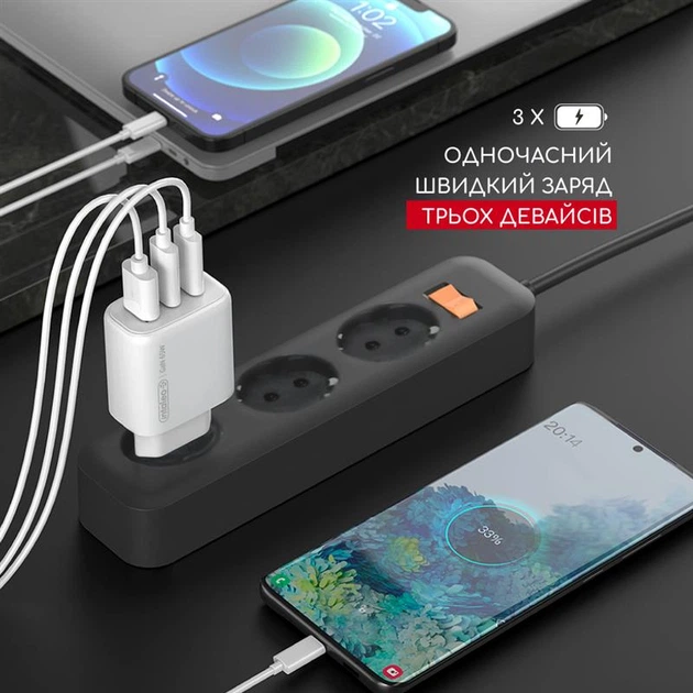 Сетевое зарядное устройство Intaleo TCG65GAN 2USB-C PD+USB-A QC 3.0 White (1283126559525) - изображение 8