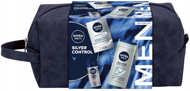 Набір для догляду за тілом Nivea Men Silver Control Бальзам після гоління 100 мл + Антиперспірант кульковий 50 мл + Гель для душу 250 мл + Косметичка (9005800383224) - зображення 1