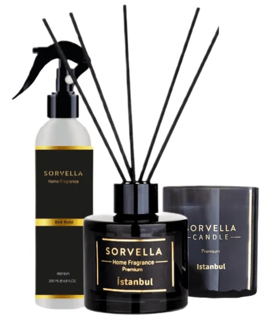 Подарунковий набір Sorvella Perfume Istanbul Ароматичний дифузор 120 мл + Ароматизатор для приміщень 200 мл + Ароматична свічка 170 г (5905489912552) - зображення 1