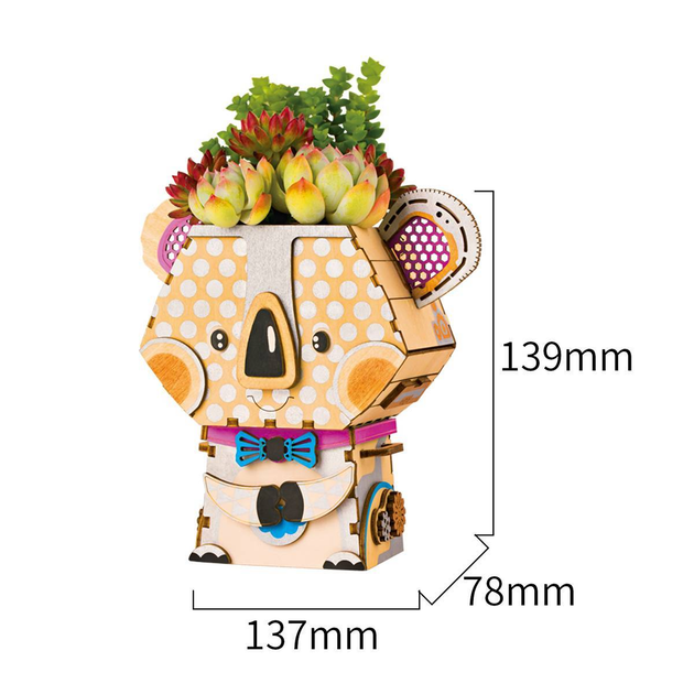3D Puzzle drewniane Robotime Rolif Doniczka Koala 13.9 x 7.8 x 13.7 cm 65 elementów (6946785179712) - obraz 5