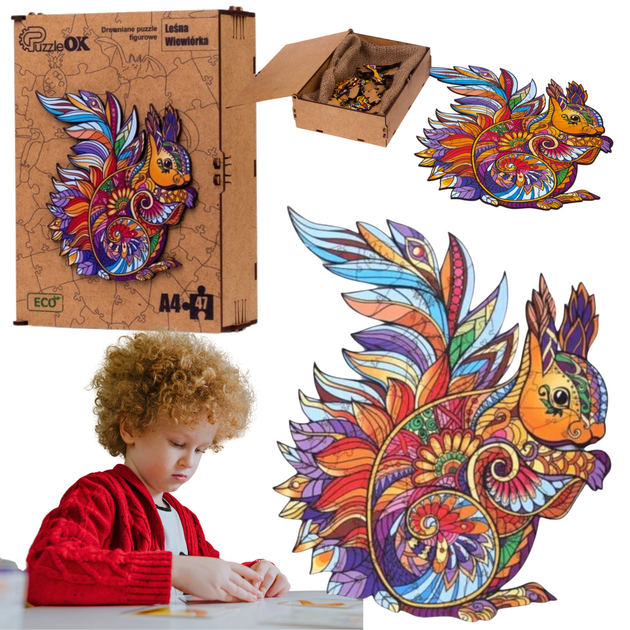 Puzzle drewniane PuzzleOK Leśna wiewiórka 21 x 29.7 cm 47 elementów (4821993007298) - obraz 5