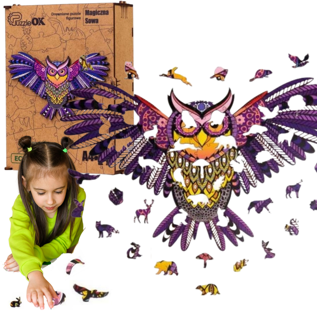 Пазл дерев'яний PuzzleOK Чарівна сова 21 x 29.7 см 69 деталей (4821993007090) - зображення 3