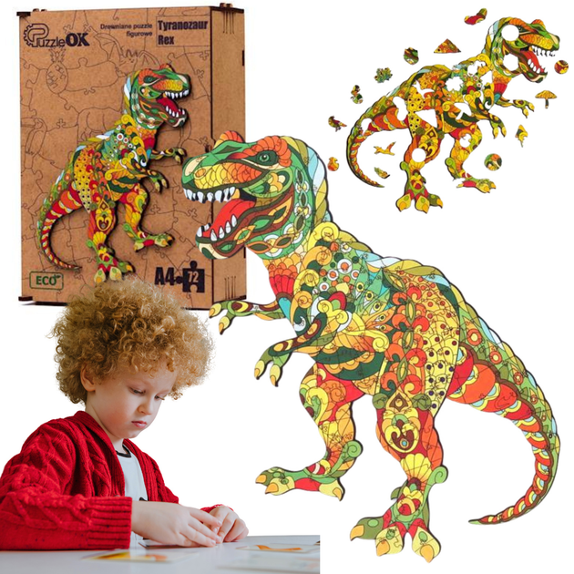 Puzzle drewniane PuzzleOK Tyranozaur Rex 21 x 29.7 cm 72 elementy (4821993007045) - obraz 3
