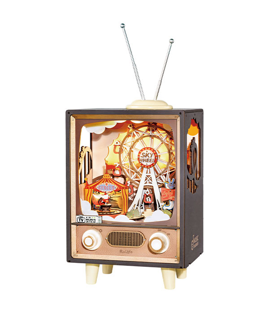 3D Puzzle drewniane Robotime Rolif Pozytywka Retro telewizor 41.4 x 17.7 x 14.2 cm 174 elementy (6946785119152) - obraz 1