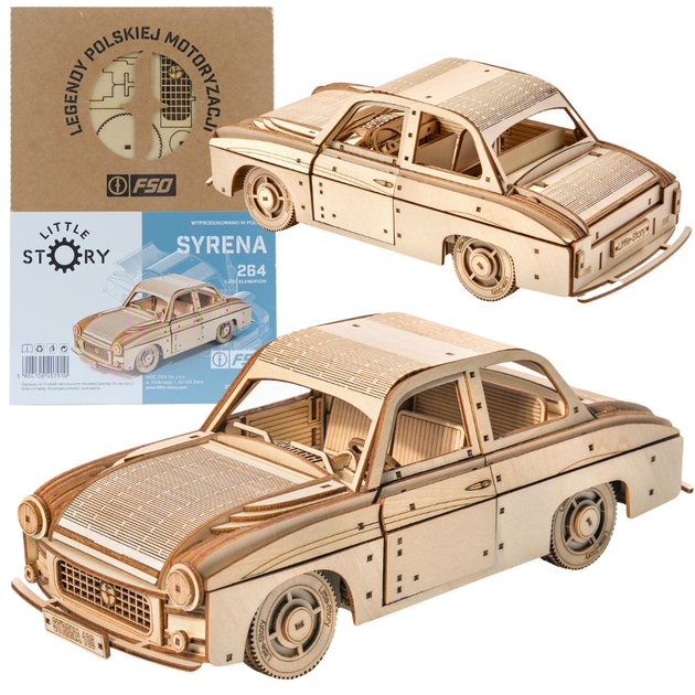 3D Puzzle drewniane Little Story FSO Syrena 105 27.4 x 10.6 x 9.5 cm 264 elementy (5904100407910) - obraz 1