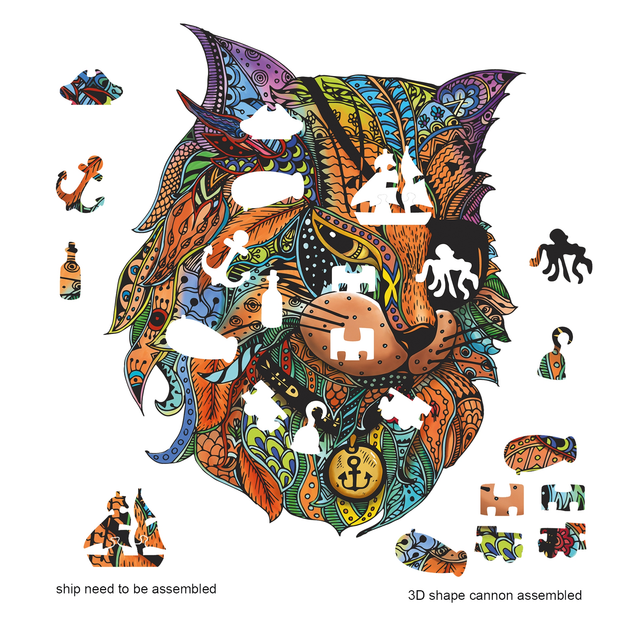 Puzzle drewniane G3 Pirate Cat 23.2 x 28.5 cm 116 elementów (5425004736161) - obraz 3