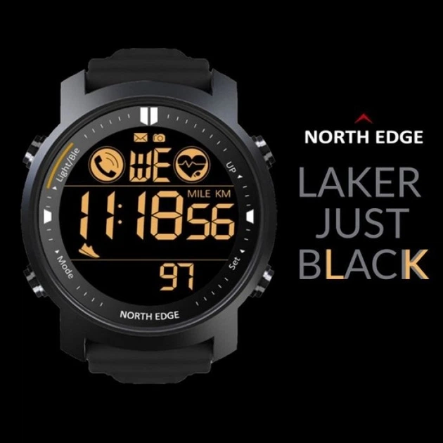 Чоловічий годинник North Edge Laker Pro Black 5BAR - Фото 2 Чоловічий годинник North Edge Laker Pro Black 5BAR - зображення 2