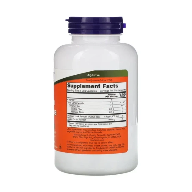Псиллиум Psyllium Huck Caps, Now Foods, шелуха семян подорожника, 700 мг, 180 капсул - изображение 2