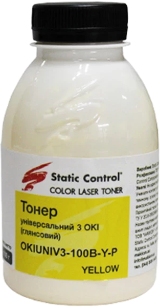 Тонер Static Control 3 Okidata универсальный 100 г Глянцевый Yellow (фасованный) (OKIUNIV3-100B-Y-P) - Фото 1 Тонер Static Control 3 Okidata универсальный 100 г Глянцевый Yellow (фасованный) (OKIUNIV3-100B-Y-P) - изображение 1