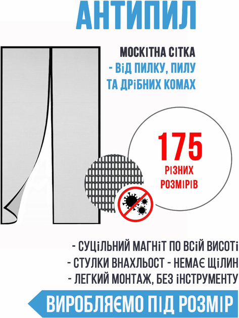 Москітна сітка для дверей Антипил (на магнітах) A 80*200 см - зображення 1