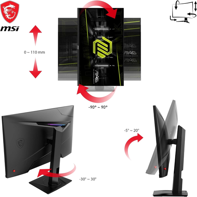 Монитор 27" MSI MAG 274QRF-QD E2 -- Quantum Dot / Rapid IPS QHD (2K) / 180Hz / 1ms GtG / 8-Bit + FRC / DisplayHDR 400 / Type-C 65W PD / G-Sync Compatible / Adaptive Sync / HAS / Pivot / KVM / Console Mode 2K 120Hz - изображение 3