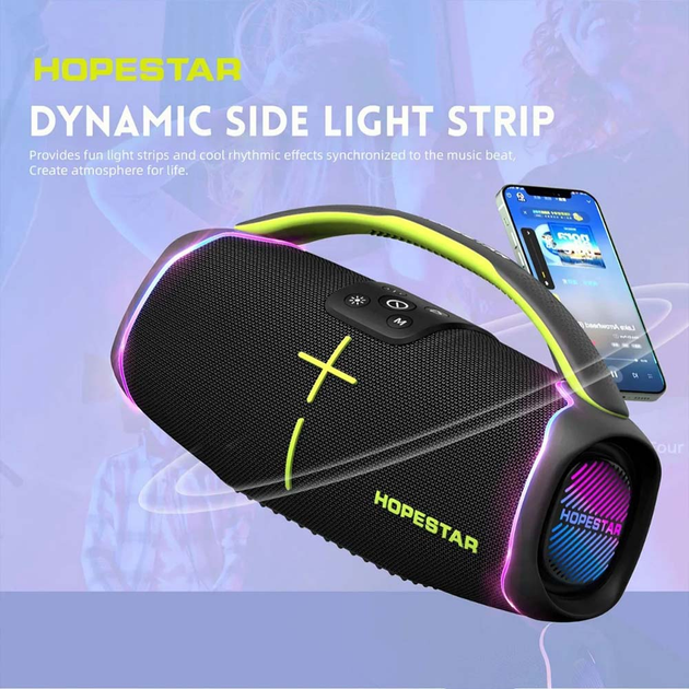 Черная портативная Bluetooth колонка Hopestar H61 с RGB-подсветкой ...